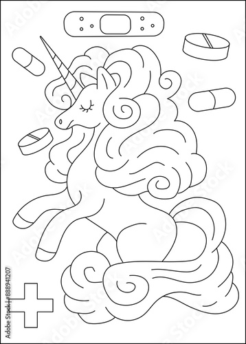 Dermatologist medical unicorn coloring book page