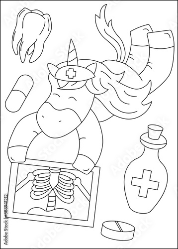 radiologist medical unicorn coloring book page