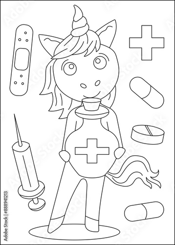 General medical unicorn coloring book page