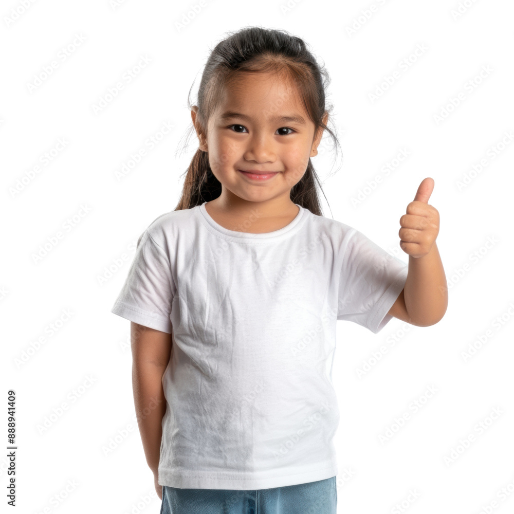 Smiling young asian girl with dark hair gives thumbs up Smiling young asian girl with dark hair gives thumbs up