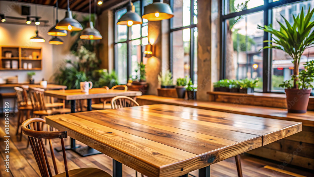 empty wooden table top in a cozy cafe empty wooden table top in a cozy cafe