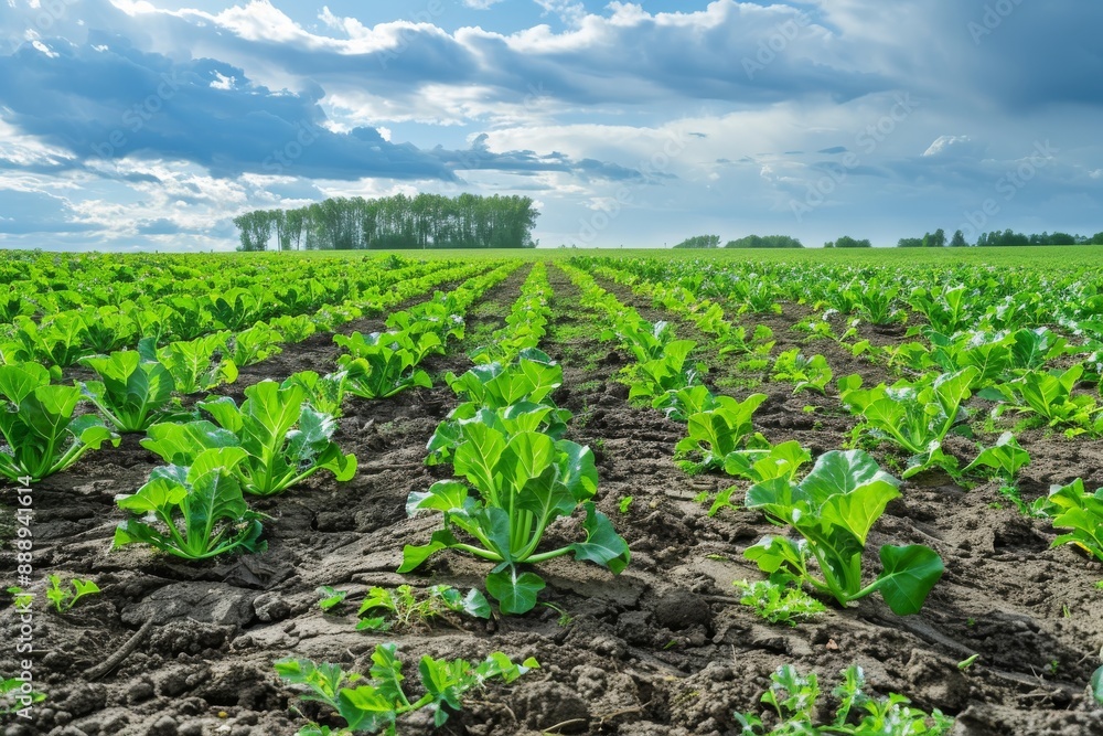 Sugar Beet Field, Turnips Crop, Rutabagas, Young Beets Leaves, Sugar Beet Agriculture Landscape Sugar Beet Field, Turnips Crop, Rutabagas, Young Beets Leaves, Sugar Beet Agriculture Landscape