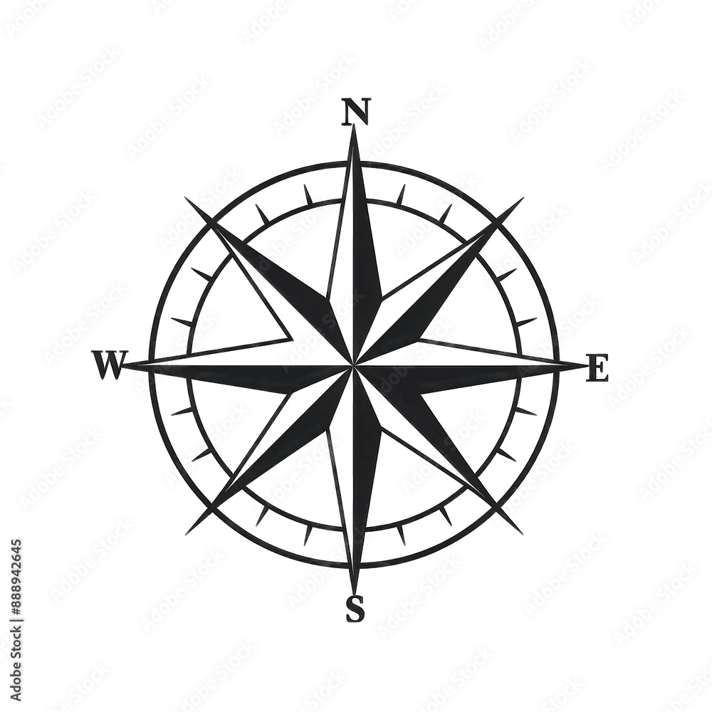 compass rose with north, south, east and west indicated