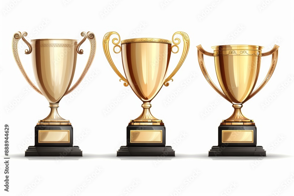 Trophy cups, golden goblet, silver reward, champion bowls. Contest winner award collection, prize cup Trophy cups, golden goblet, silver reward, champion bowls. Contest winner award collection, prize cup