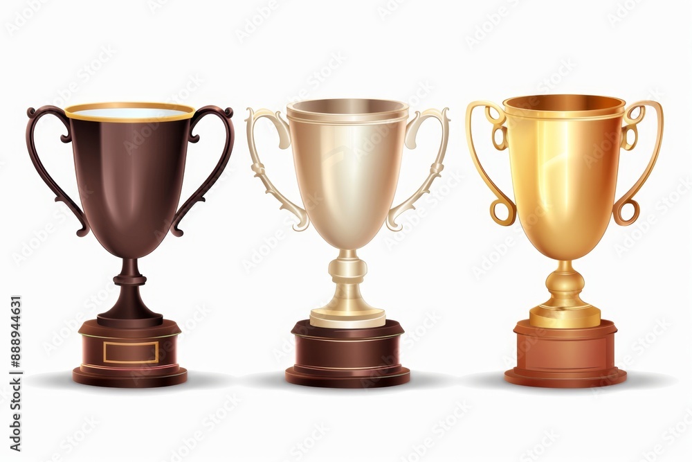 Trophy cups, golden goblet, silver reward, champion bowls. Contest winner award collection, prize cup Trophy cups, golden goblet, silver reward, champion bowls. Contest winner award collection, prize cup