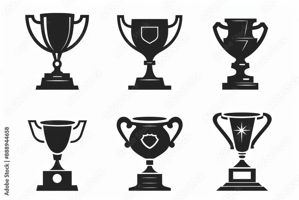 Trophy cups, golden goblet, silver reward, champion bowls. Contest winner award collection, prize cup Trophy cups, golden goblet, silver reward, champion bowls. Contest winner award collection, prize cup