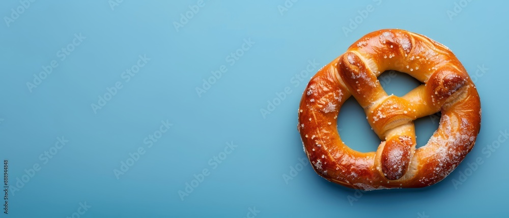 A pretzel with a blue background, revealing its hollow center through a hole A pretzel with a blue background, revealing its hollow center through a hole