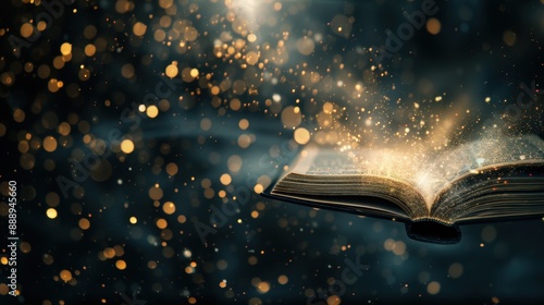 A book is open to a page with a lot of sparkles
