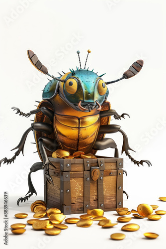 A 4D cartoon beetle with a treasure chest discover 39 1980 cartoon, insect, animal, vector, illustration, bee, bug, fly, nature, funny, cute, character, ant, beetle, caterpillar, butterfly, grasshoppe photo