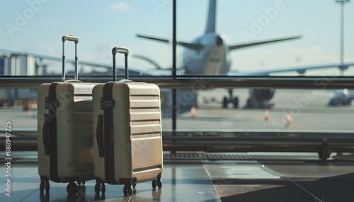 Two travel suitcases at the airport on an airport background
