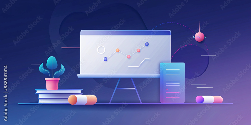 Obraz premium A conceptual illustration showing a professional giving a presentation to a team, with abstract elements and modern design, symbolizing education, training, and teamwork