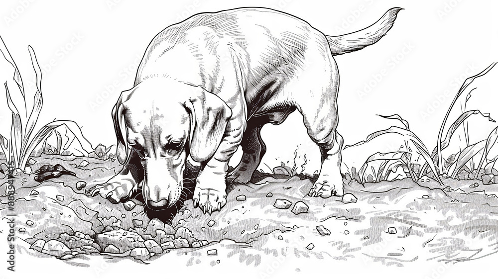 A twotone line art of a Dachshund digging in the d 21 3 animal, dog ...