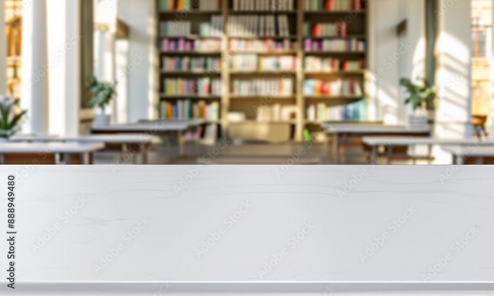 Blank classic office desk or school desk on blurred interior modern classroom or workroom. mockup empty wooden table with interior office with book shelves in soft focus in the background. Blank classic office desk or school desk on blurred interior modern classroom or workroom. mockup empty wooden table with interior office with book shelves in soft focus in the background.