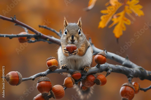 A curious squirrel perched on a branch its bright   083 squirrel, animal, nature, rodent, tree, mammal, wildlife, red, tail, wild, cute, park, fur, forest, nut, eating, winter, grey, brown, autumn, re photo