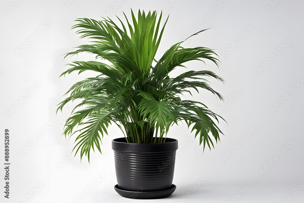 Fototapeta premium Areca plant in pot white background, AI Generated