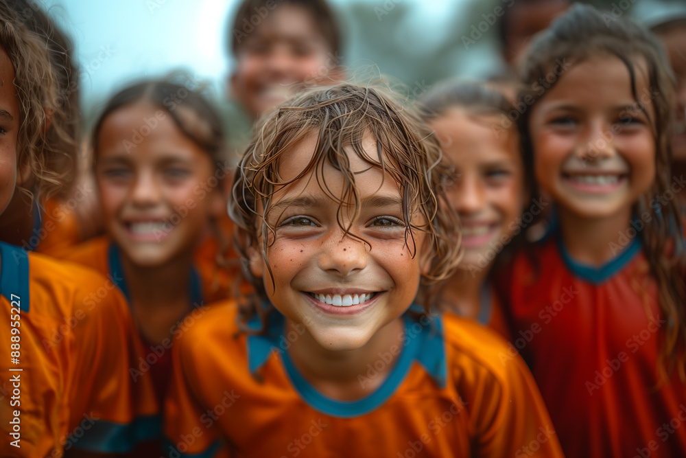 Children in matching uniforms having fun outdoors, smiling and laughing together Children in matching uniforms having fun outdoors, smiling and laughing together
