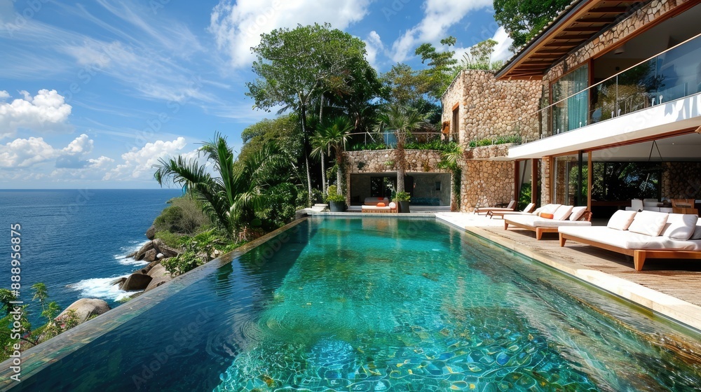 Fototapeta premium Amazing view of the infinity pool with the sea in the background