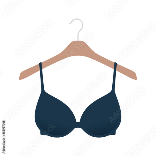 Vector black women's bra hanging on a clothes hanger. Isolated on white background.a_podprsenka
