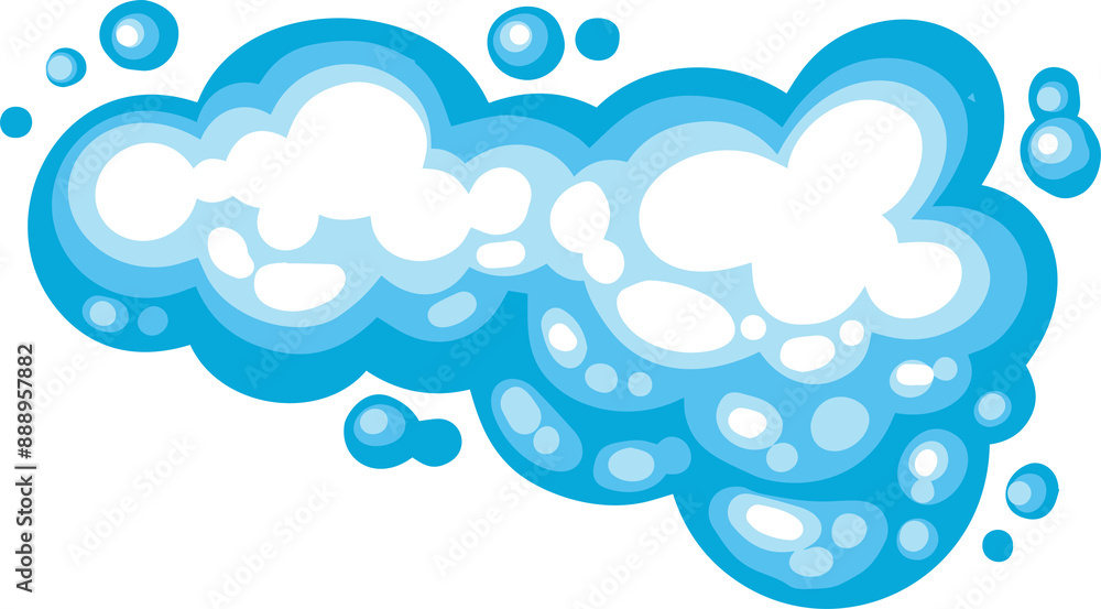 Cartoon foam soap suds with bubbles. Flat pile of shampoo with blue sparkles. Mousse texture clouds Cartoon foam soap suds with bubbles. Flat pile of shampoo with blue sparkles. Mousse texture clouds