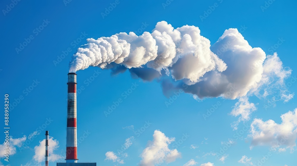 Power plant with smoking chimneys on a background of blue skyFactories release CO2 into the atmosphereConcept of carbon trading marketAtmospheric pollution,air pollution concept Power plant with smoking chimneys on a background of blue skyFactories release CO2 into the atmosphereConcept of carbon trading marketAtmospheric pollution,air pollution concept