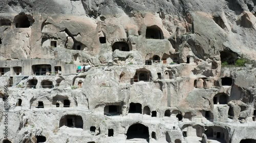 Flight over Vardzia - a cave monastery site in Georgia, UNESCO World Heritage