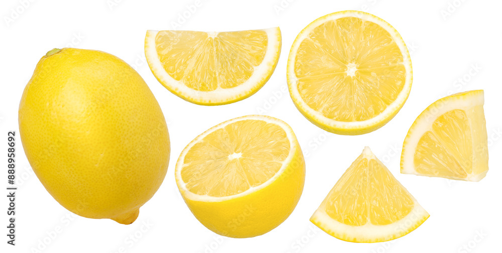 lemon fruit, slice and half isolated, Fresh and Juicy Lemon, transparent png, PNG format, cut out