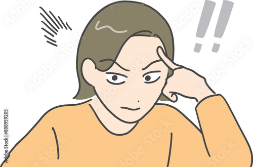 ハッとしている私服の若い女性(上半身)