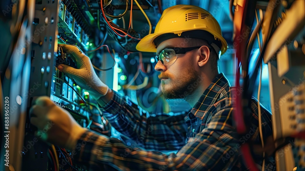 Electrician Working on Electrical Panel Electrician Working on Electrical Panel