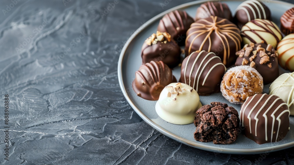A plate of assorted pralines. A plate of assorted pralines.