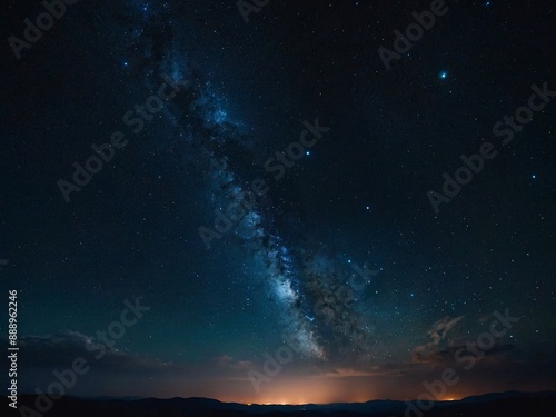 Panoramic view of dark night sky filled with stars and galaxies