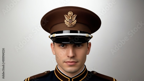 Real photo of brown Cadet cap on plain white background