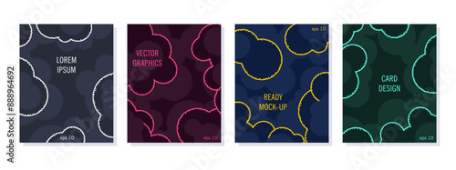 Decorative set cards with a composition of abstract round spotted elements. Creative collage from round organic shapes. Modern vector art