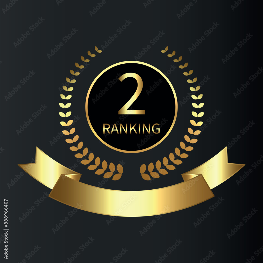 Naklejka premium Vector Gold award, laurel wreaths, Ranking, Medal, Crown and Ribbon. VIP. Luxury Golden labels. 