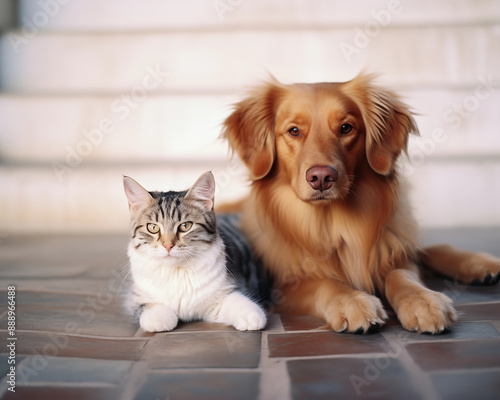 Dog and cat on white background. Shelter pets, animals. Veterinary, zooclinic, goods for animals. © Aleksandr