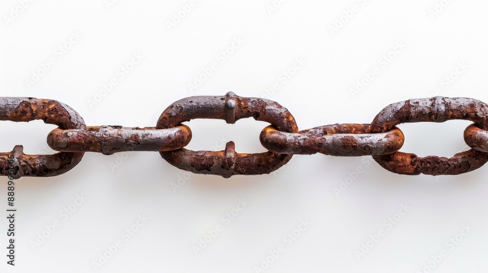 Obraz premium Large aged rusty chain with space for text on a white backdrop