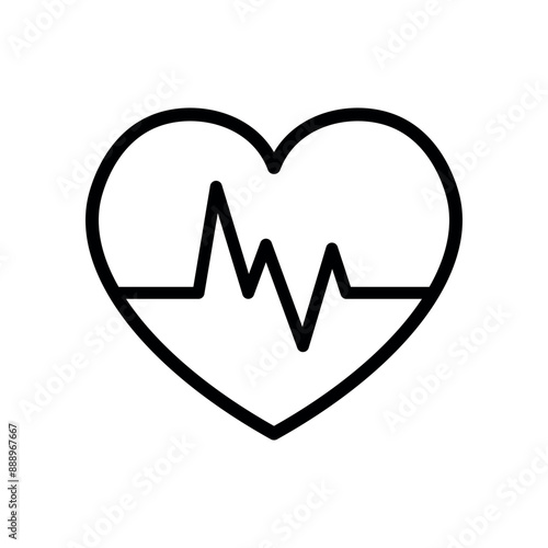 Black Line Heart Rate Icon Symbol in Flat Vector Illustration