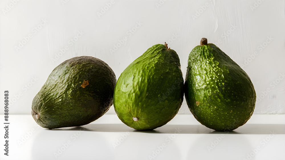 Fresh Hass Avocados: Ripe and Ready to Eat, white background. Fresh Hass Avocados: Ripe and Ready to Eat, white background.