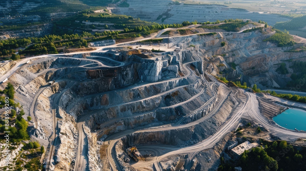 Rock Query Aerial view of an industrial limestone quarry situated on a hill ...