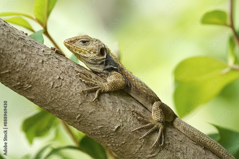 Brown lizard on branch Brown lizard on branch