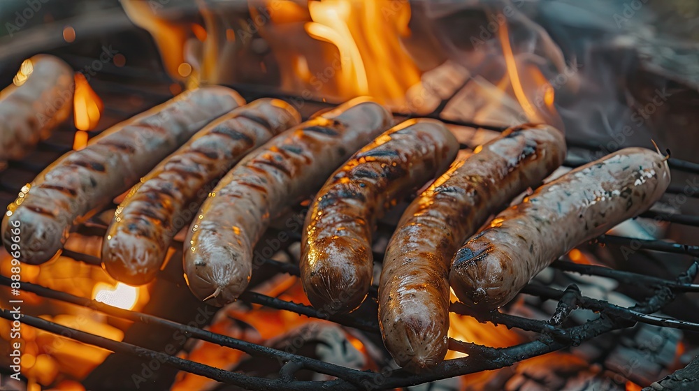 Grilling sausages over the fire place Grilling sausages over the fire place