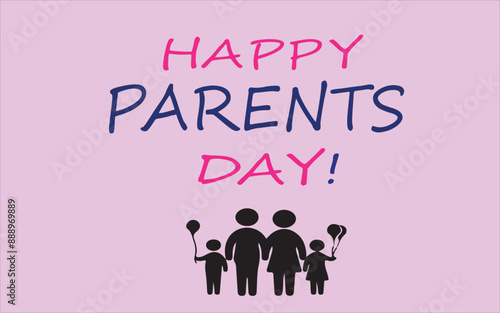 Global day of parents. 1st June Happy parents day celebration banner with family of four, father and mother wearing super hero costumes. Parents are super heroes for their child. Family love concept