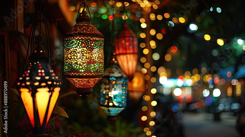 Diwali decorative lamps or Akash Kandil or Lantern lights Festive season in Mumbai during Diwali photo