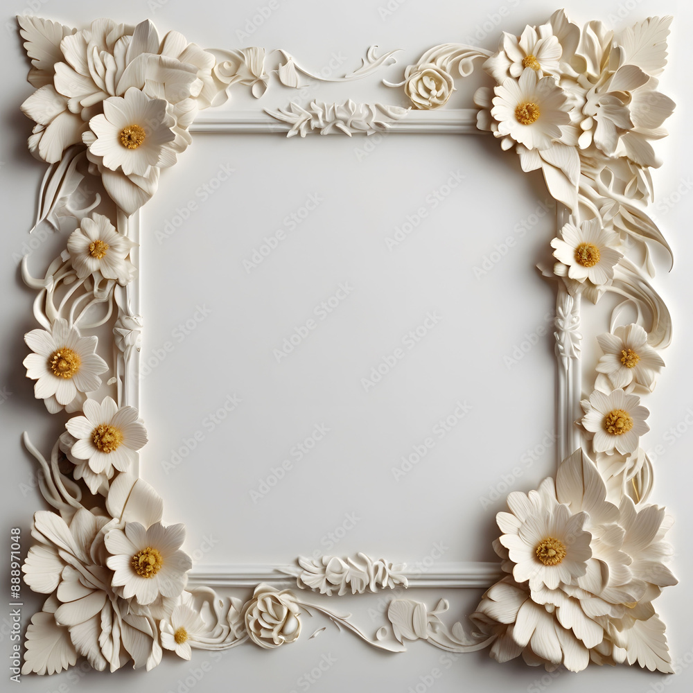 A Square Image of Blank White Background bordered by a beautiful detailed floral pattern A Square Image of Blank White Background bordered by a beautiful detailed floral pattern