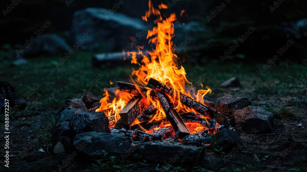 A blazing fire in the dark Ignition of wood in the fire A bright burning flame A blazing fire in the dark Ignition of wood in the fire A bright burning flame