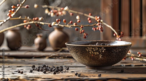 traditional Taiwanese snacks of mesona black herbal tea in a bowl photo