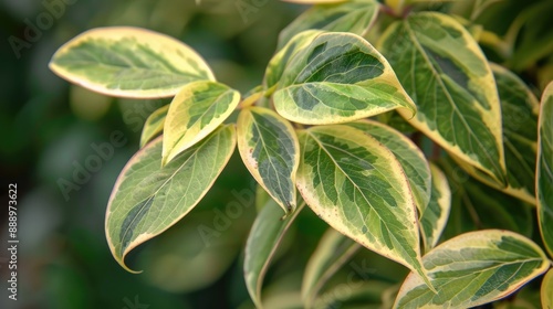 Closeup of leaves of varigated leaves of Cornus kousa Wolf Eyes photo