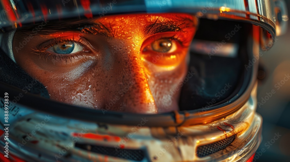 closeup face of race driver in safety helmet. closeup face of race driver in safety helmet.