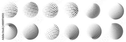set of round halftone. Decorative Dotted spheres 