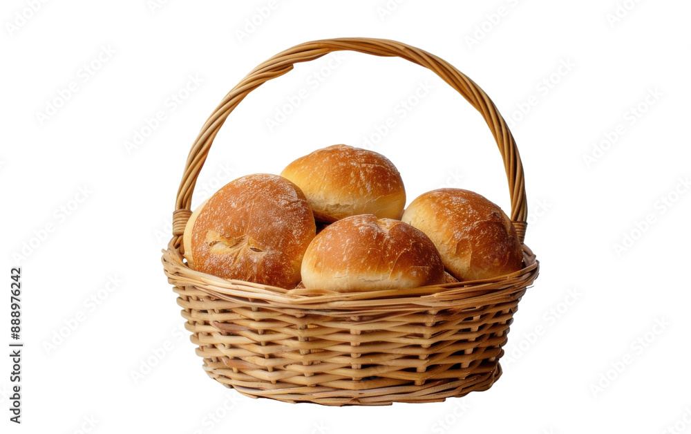 A wicker basket filled with freshly baked bread rolls A wicker basket filled with freshly baked bread rolls