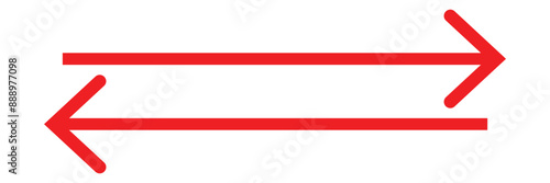 Long red arrows icon set. Red arrows pointing right and left direction in flat style on white background. Replaceable vector design. red navigation, arrow cursor, exit, evacuation sign vector.
